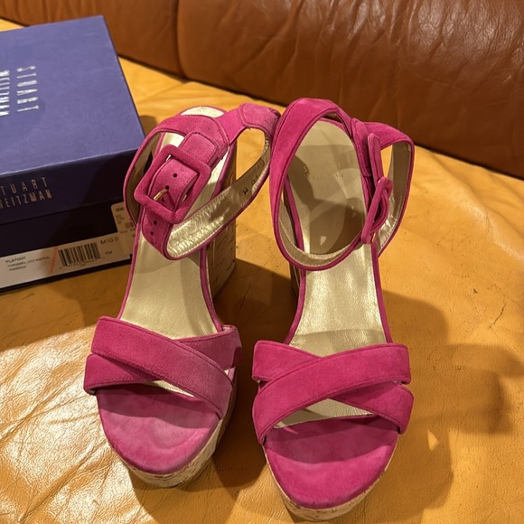 STUART WEITZMAN PINK SUEDE WEDGE - Picture 2 of 8